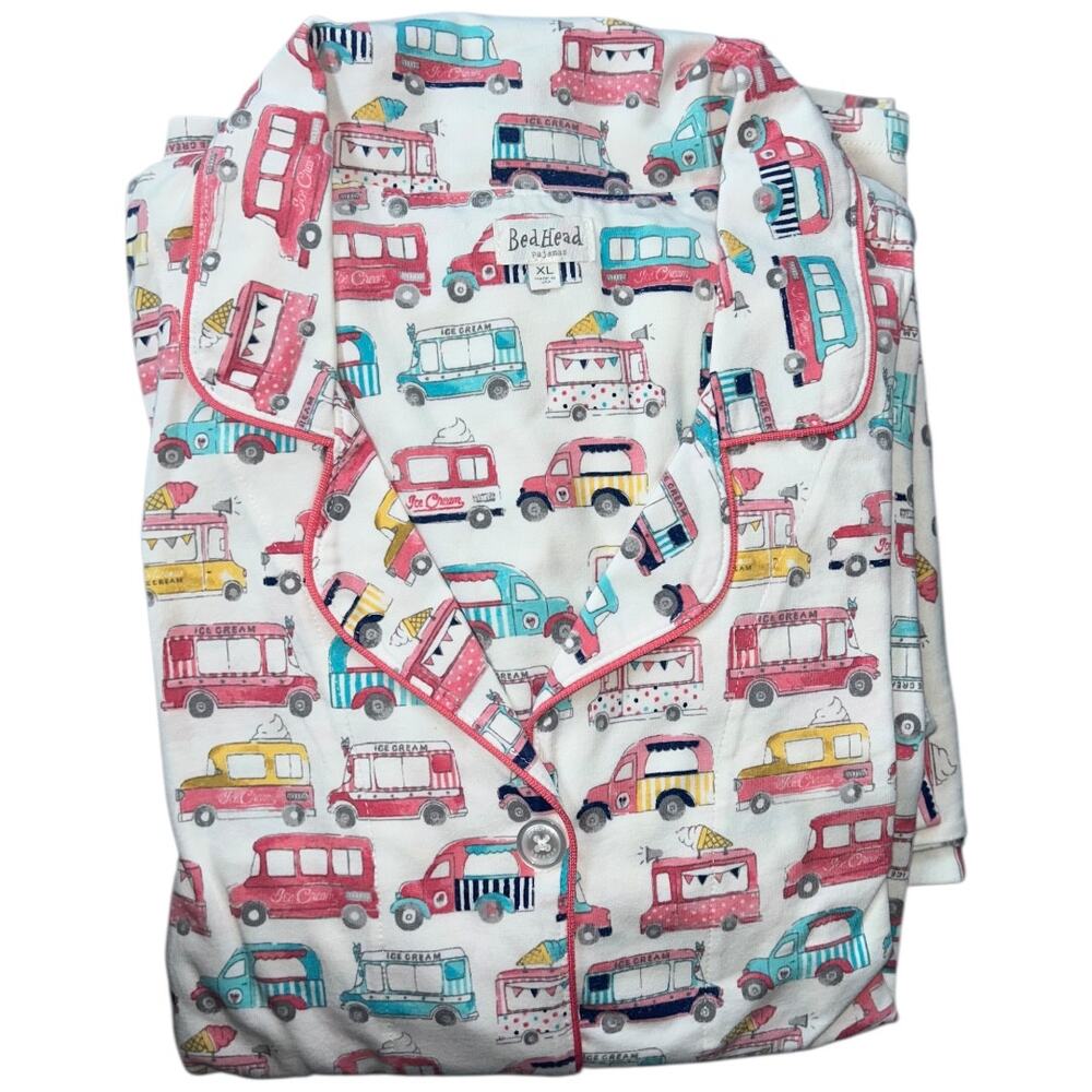 NWOT Bedhead Ice Cream Trucks Long Sleeve Stretch Cotton Pajama Set Pockets XL - Picture 3 of 8